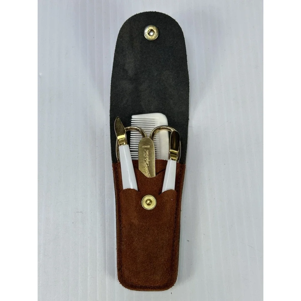 Vintage Travel Personal Grooming Kit‎ Scissors Comb Nail File Cuticle Tool Case